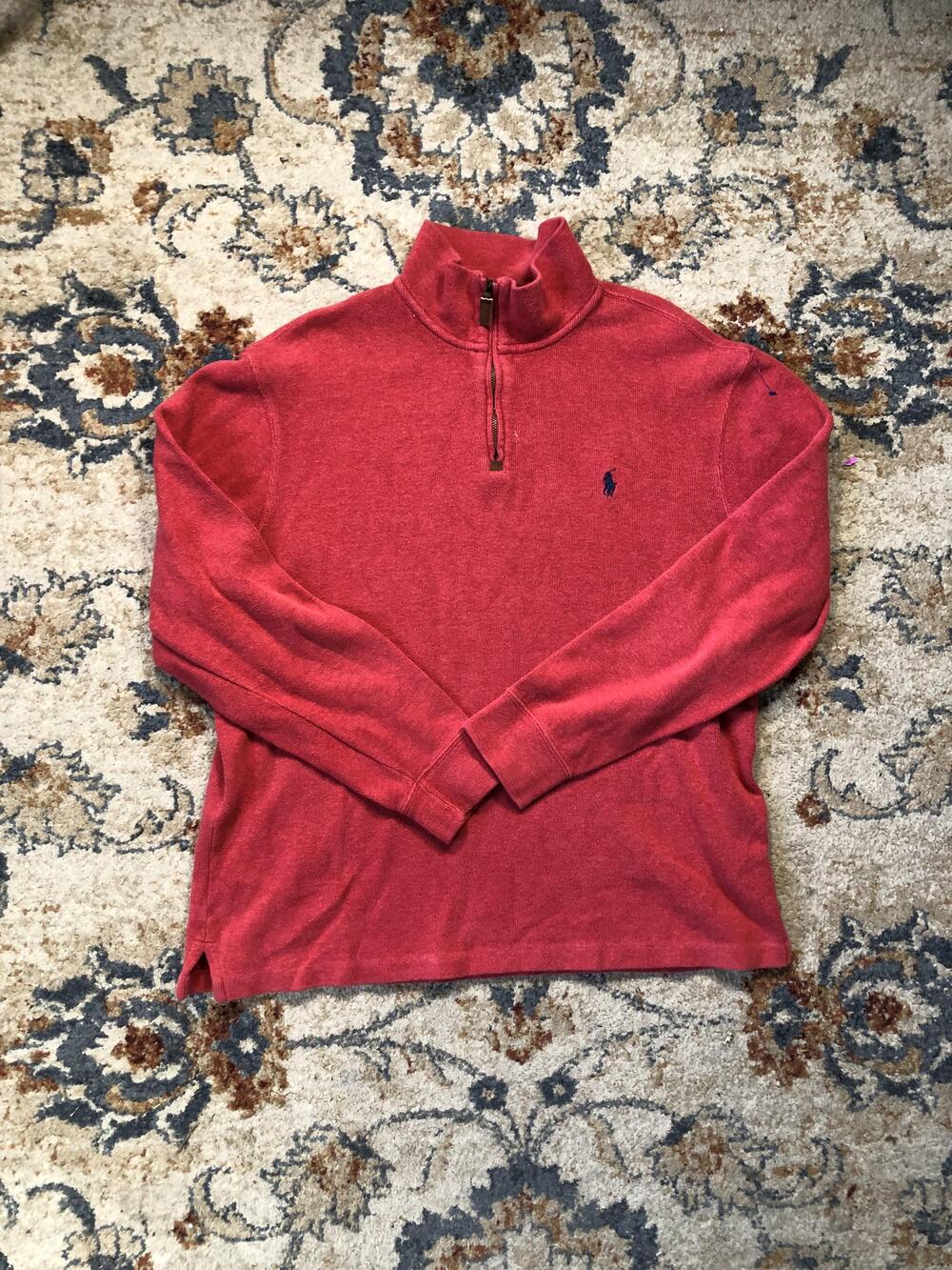 Polo Ralph Lauren Sweater Mens Large Red Half Zip Mock Neck Pony Logo Pullover